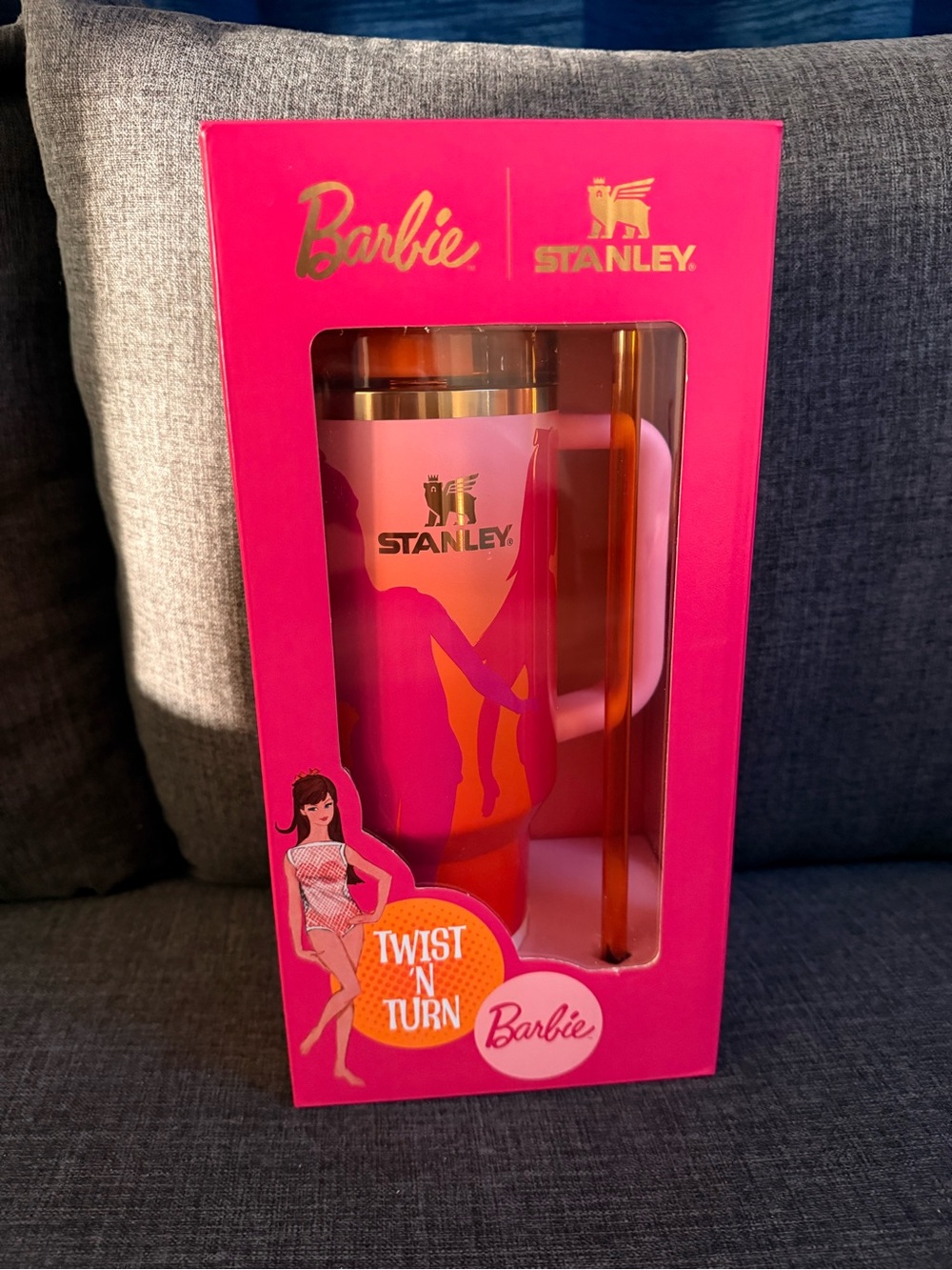 NEW Stanley X Barbie Twist ‘N Turn Tumbler Pink, Orange with Gold Logo NIB